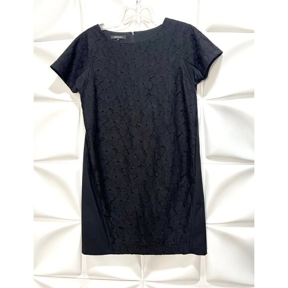 Lafayette 148 Sz P / XS Solid Black Embroidered Stretch Oversized Shift Dress - Picture 1 of 6